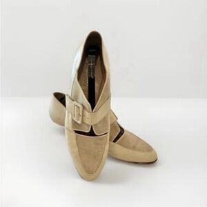 Raspini Florence Vintage Cream Italian 100% Leather Buckle Heels - Sz 8 - Rare!